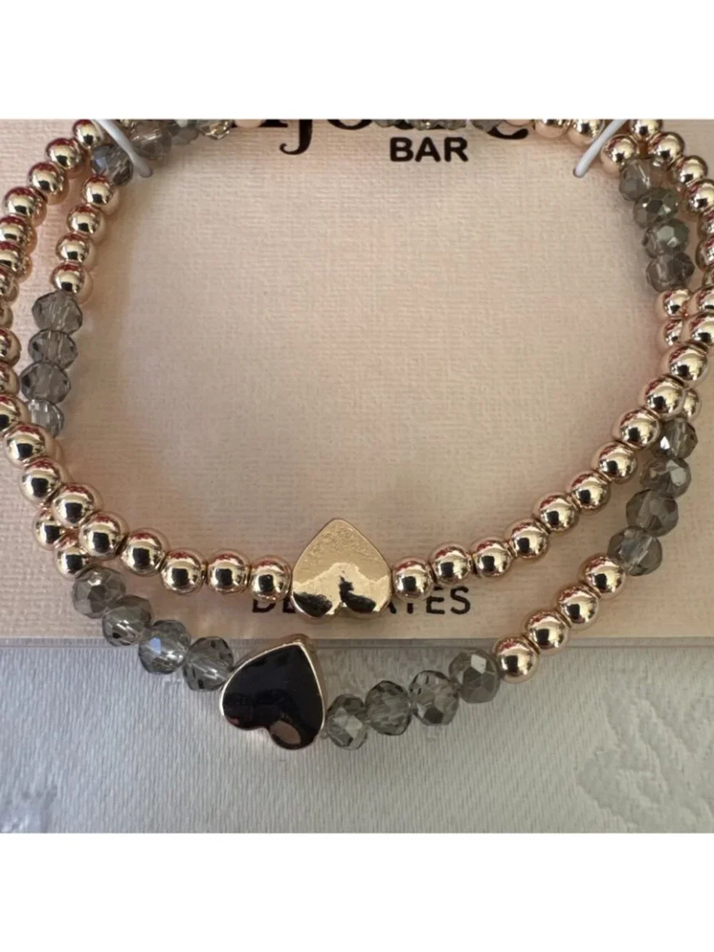 Bijoux Bar Delicates Dainty Silver Goldtone Bracelet Gray Rhinestone Beads NEW